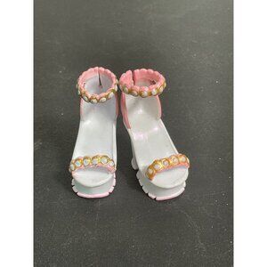 RainbBarbie Doll Pink & White High Heel Shoes With Pearl Accent & Platform Desig